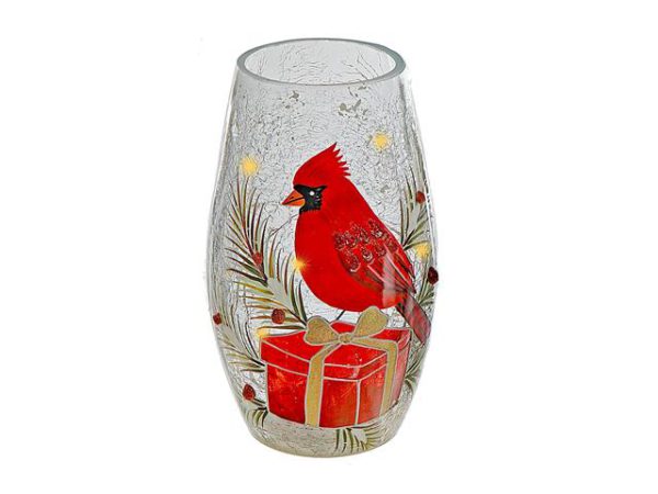 Vase oblong en verre craquelé 6,3 po x 9,3 po DEL cardinal
