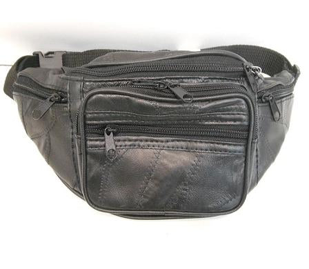Sac à la taille en cuir avec 4 pochettes noir