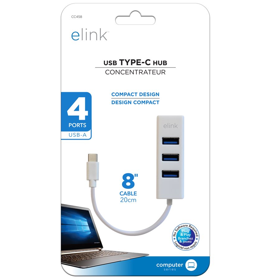 Adaptateur type C vers 4 ports USB 8 po