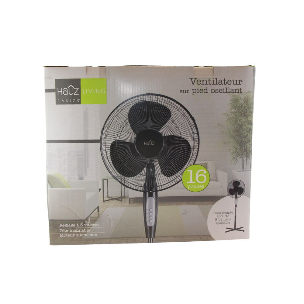 Ventilateur sur pied 16 po oscillant noir
