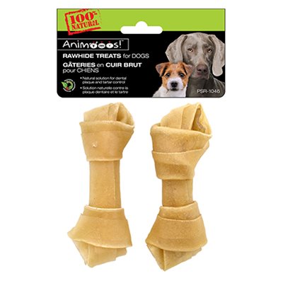 Gâterie en cuir brut 4 po pour chien os en cuir noué (paquet de 2)