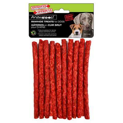 Gâterie en cuir brut 5 po pour chien bâtonnet rouge (paquet de 10)