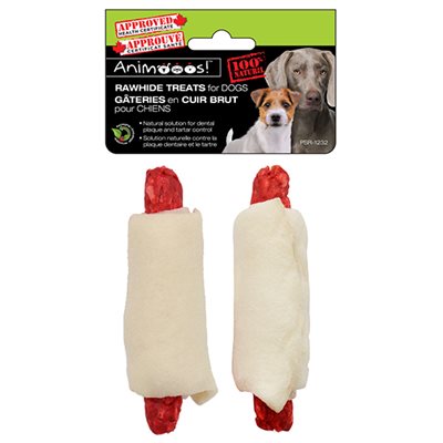 Gâterie en cuir brut 4 po pour chien hot dot (paquet de 2)