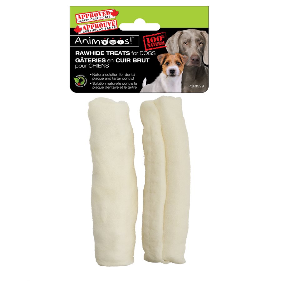 Gâterie en cuir brut 6 po pour chien os en cuir blanc en rouleau (paquet de 2)