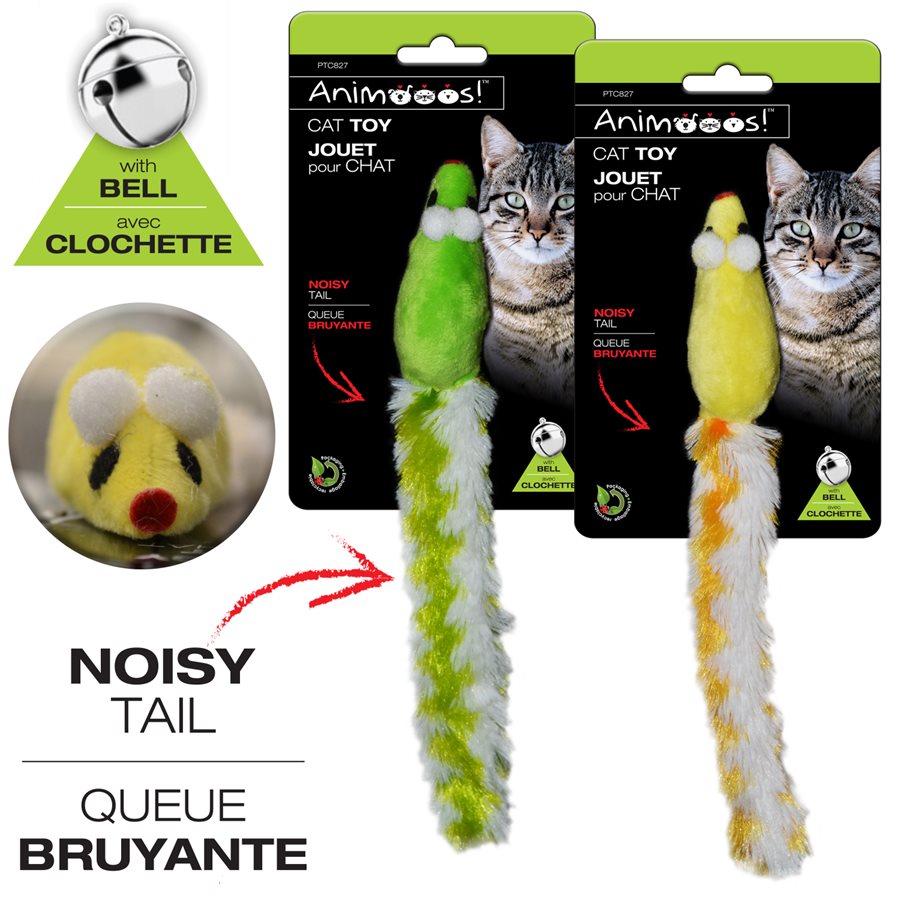 Jouet pour chat 9 po souris avec clochette et longue queue