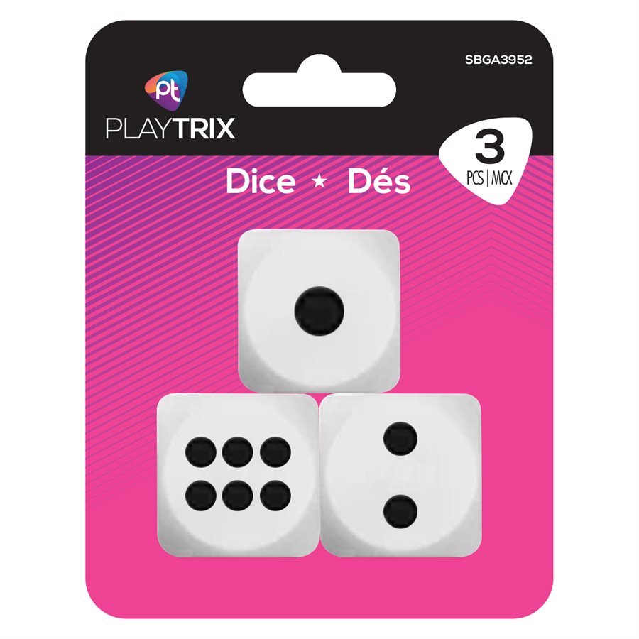 Dé à jouer blanc 25 mm (paquet de 3)