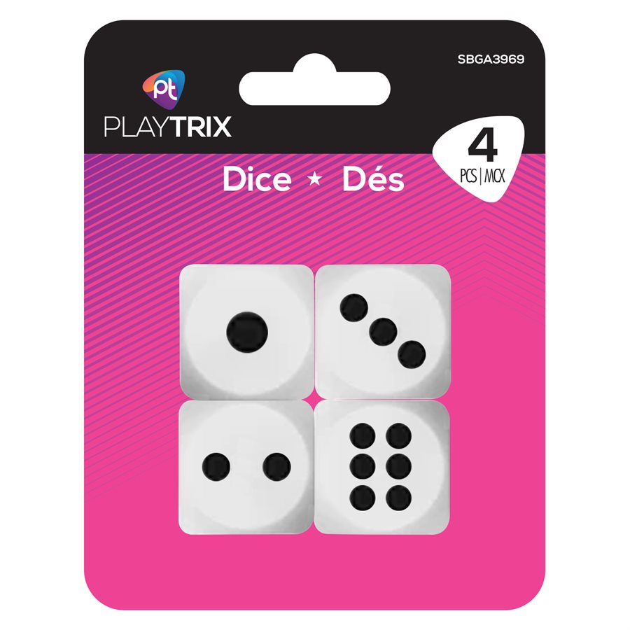 Dé à jouer blanc 20 mm (paquet de 4)