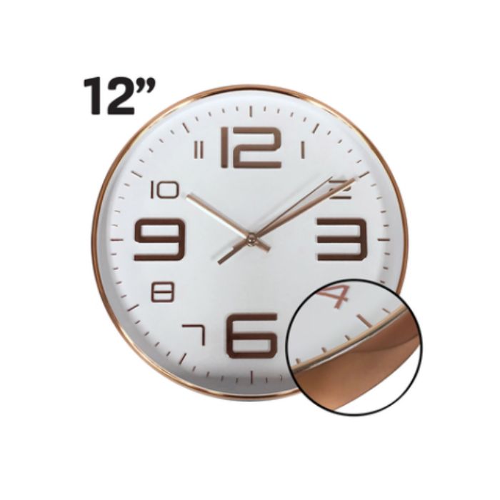 Horloge murale blanche et cuivre 12 po