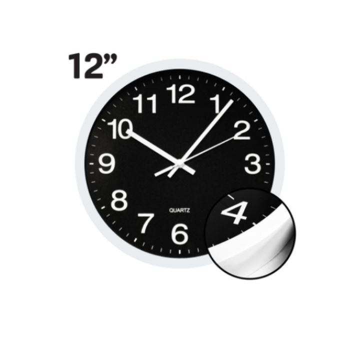 Horloge murale noire et blanche 12 po