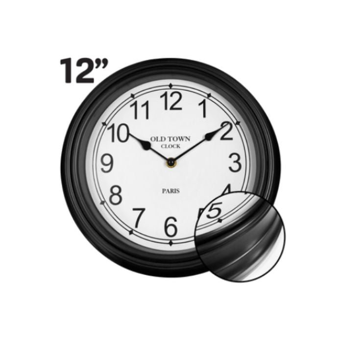 Horloge murale blanche et noire 12 po