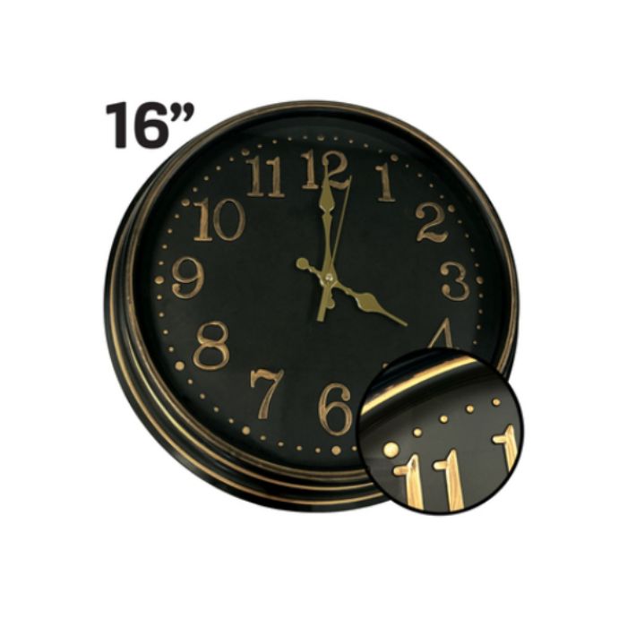 Horloge murale noire et cuivre 16 po