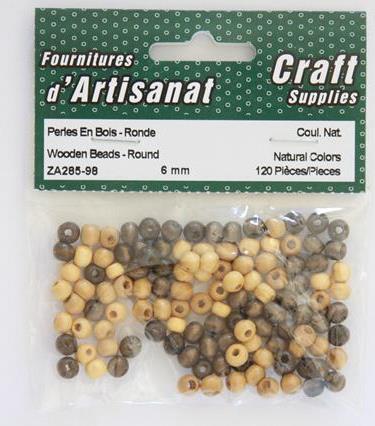 Perle en bois 6 mm rond multicolore (paquet de 120)