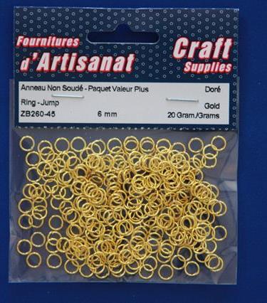Anneau non soudé 6 mm 20 g or