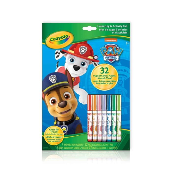 Bloc de pages à colorier et d'activités Pat Patrouille Crayola (32 pages et 7 mini marqueurs lavables)