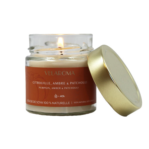 Chandelle en pot 7 oz Velaroma citrouille, ambre et patchouli