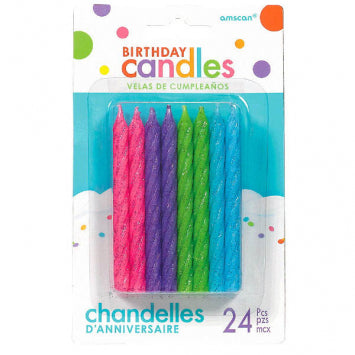 Chandelle d'anniversaire large spirale brillante couleurs vives (paquet de 24)