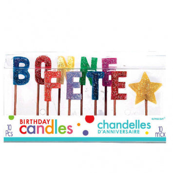Chandelle d'anniversaire sur pic Bonne Fête (paquet de 10)