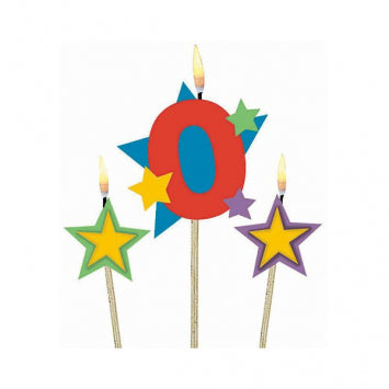 Chandelle d'anniversaire forme numéro 0 à 9 avec étoile sur une tige (paquet de 3)
