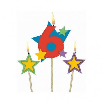 Chandelle d'anniversaire forme numéro 0 à 9 avec étoile sur une tige (paquet de 3)