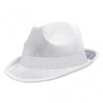 Chapeau fédora en velours blanc avec ruban blanc