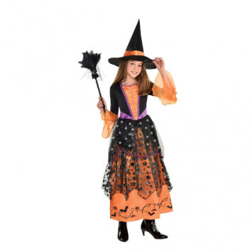 Costume enfant sorcière robe noire et orange (L)
