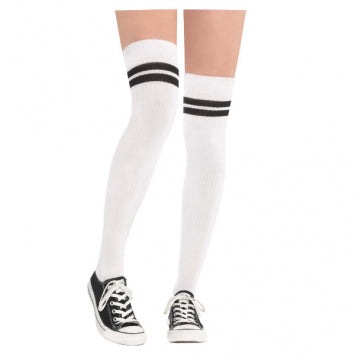 Bas mi-cuisse femme arbitre blanc ligné noir