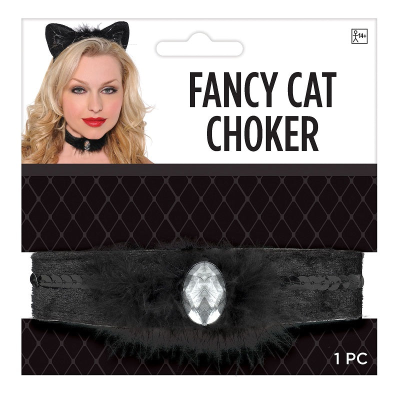 Collier choker avec fourrure noir