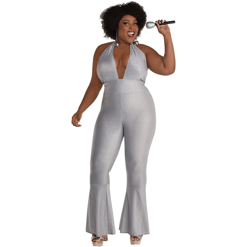 Costume femme jumpsuit disco argent (XXL)