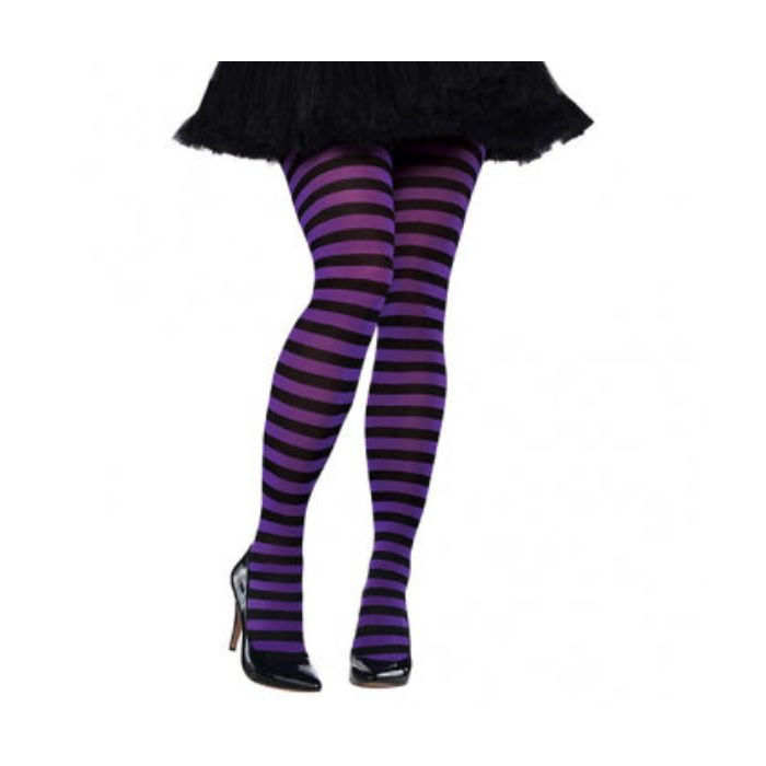 Bas collant femme rayé noir et mauve horizontal
