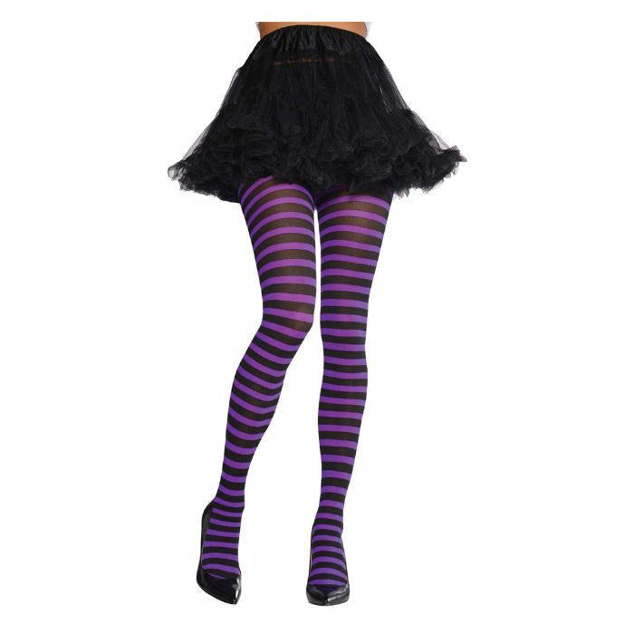 Bas collant femme rayé noir et mauve horizontal