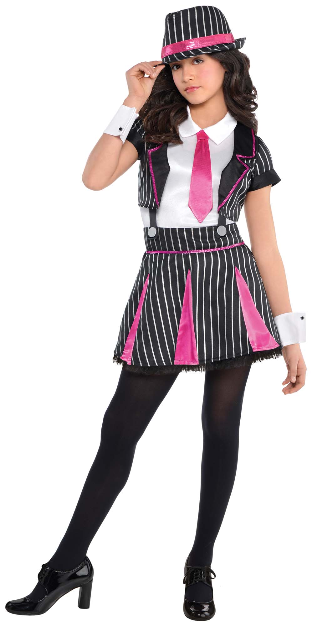 Costume enfant gangster robe noire et rose (M)