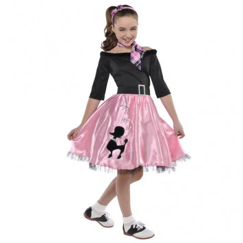Costume enfant robe rétro noire et rose (XL)