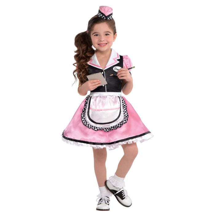 Costume enfant robe serveuse noire et rose années 50 (S)