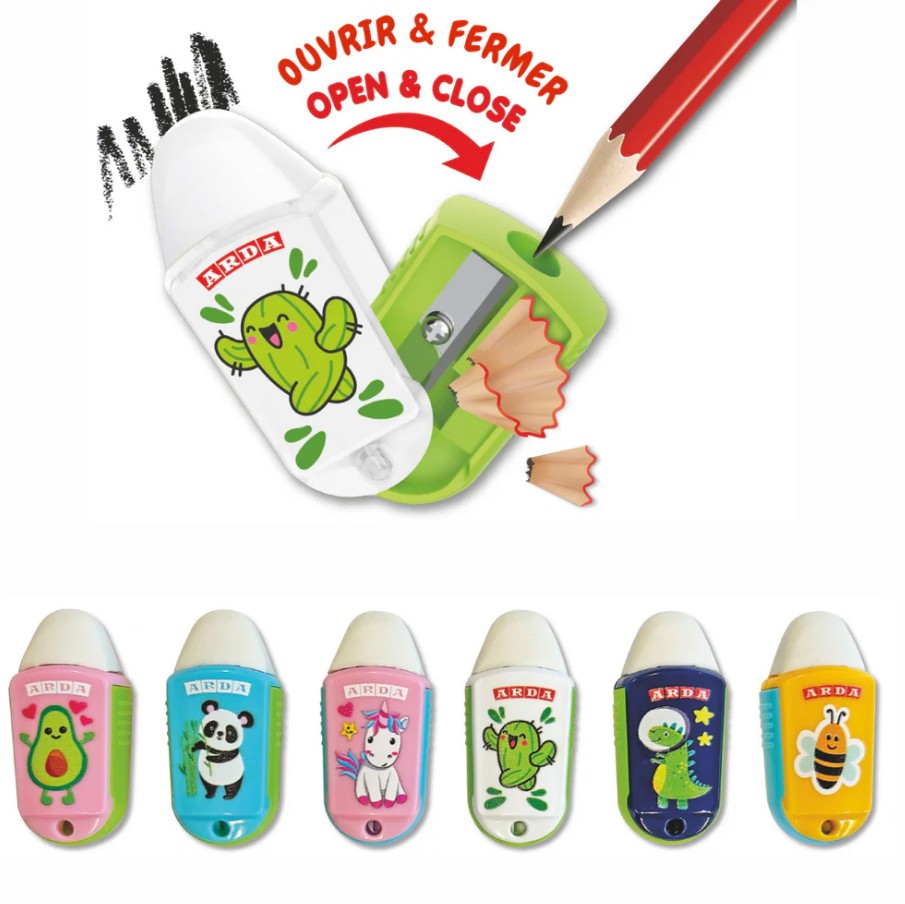 Taille-crayon et efface Arda avec motif