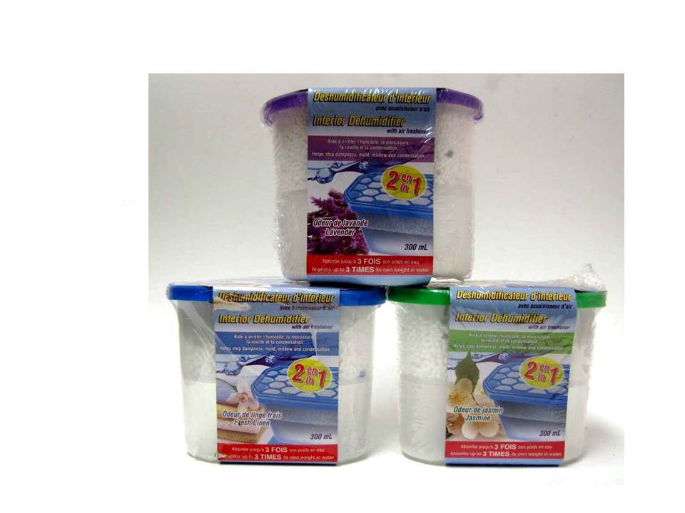 Déshumidificateur de pièce avec désodorisant 300 ml lavande/jasmin/linge frais