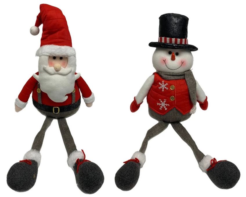 Peluche 29 po bonhomme de neige/Père Noël jambes pendantes