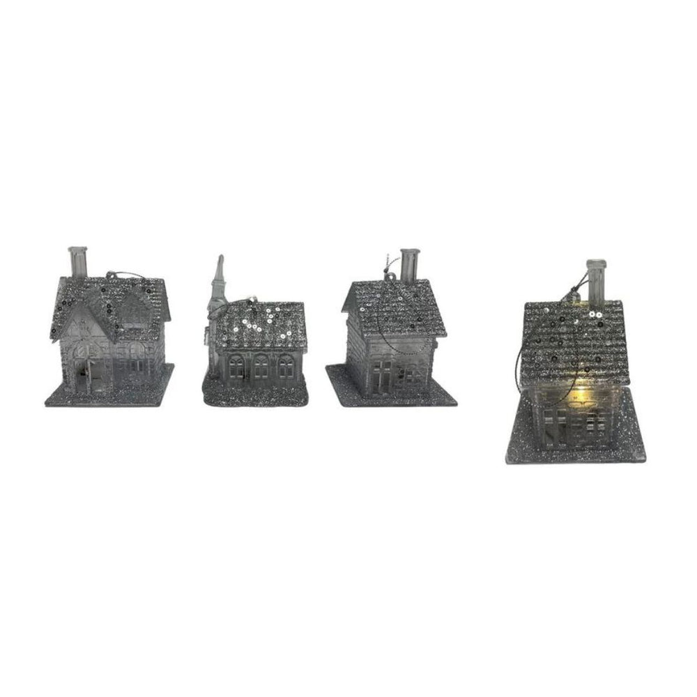 Ornement maison 3 po x 2 po x 4 po DEL argent