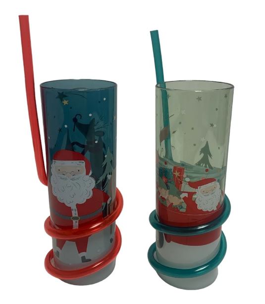 Verre avec paille tourbillon motif Père Noël 12 oz