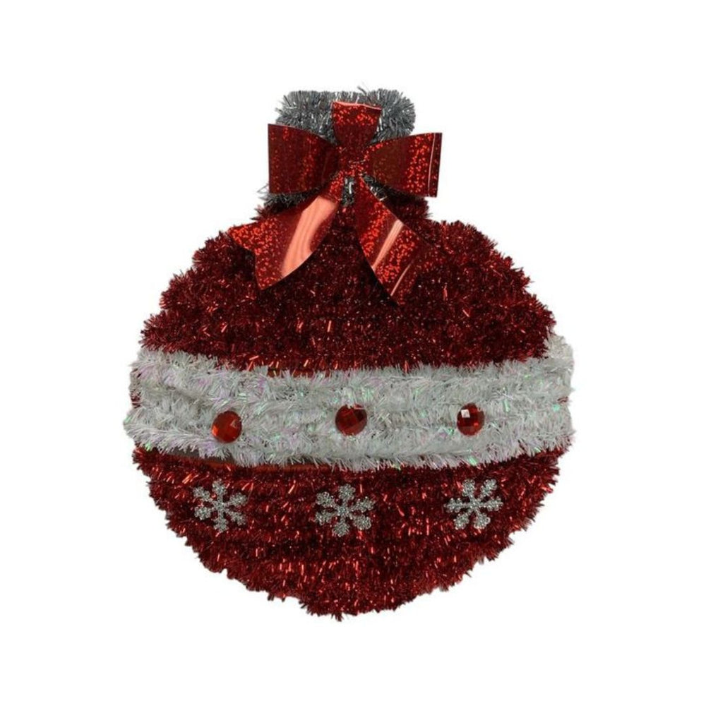Boule de Noël 11 po x 9 po enguirlandée rouge et blanc