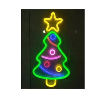 Signe néon DEL sapin coloré 8,5 po x 16,5 po avec fil USB