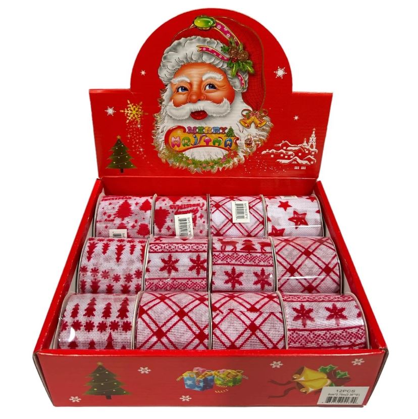 Ruban en tissu 2,5 po x 9 pi motif rouge et blanc