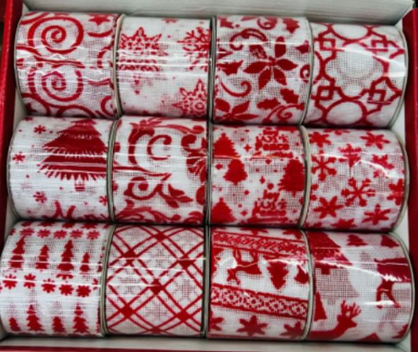 Ruban en tissu 2,5 po x 9 pi motif rouge et blanc