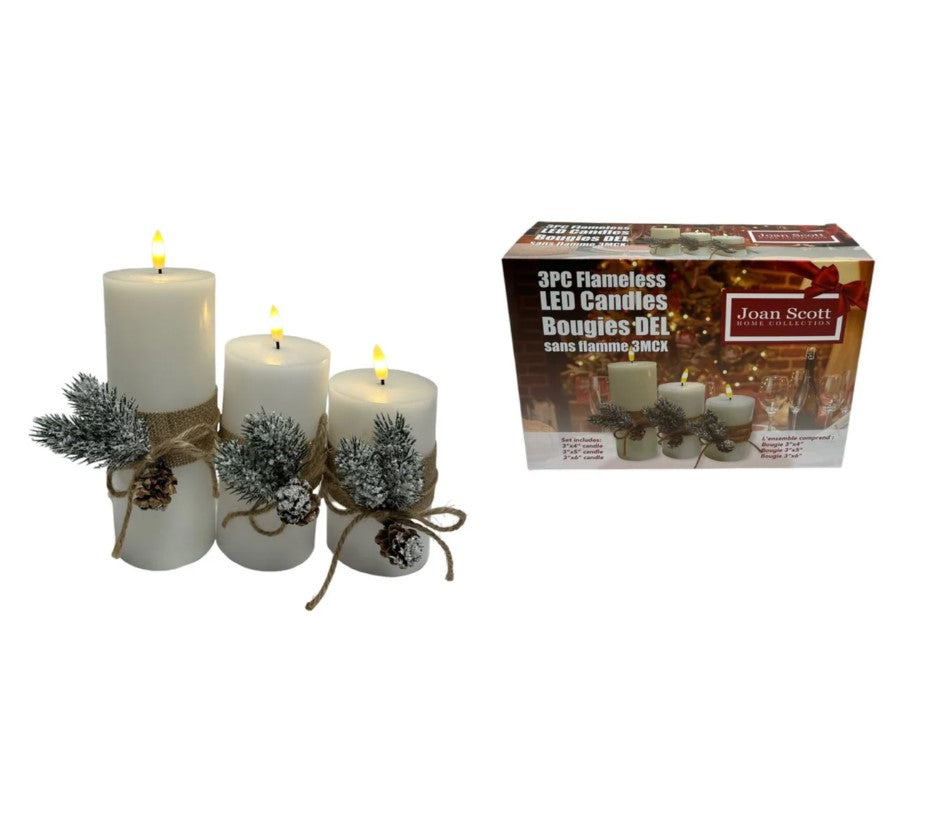 Ensemble de 3 bougies DEL avec décoration de sapinage