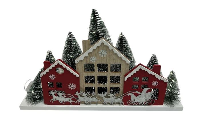 Maison et renne en bois avec lumière DEL 16 po x 3 po x 9,5 po