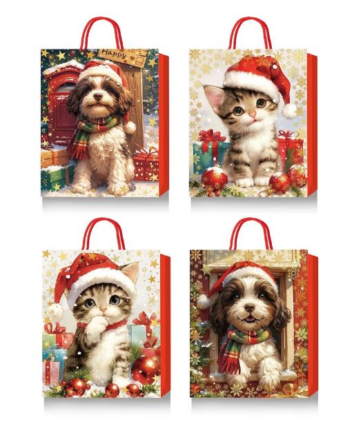 Sac cadeau moyen chat et chien de Noël