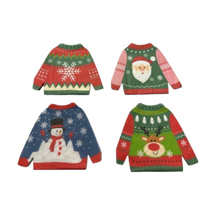 Serviette de table en papier 3 plis forme de chandail de Noël (paquet de 12)