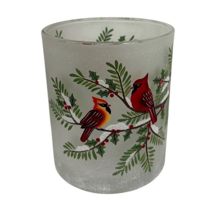 Vase en verre givré avec cardinal