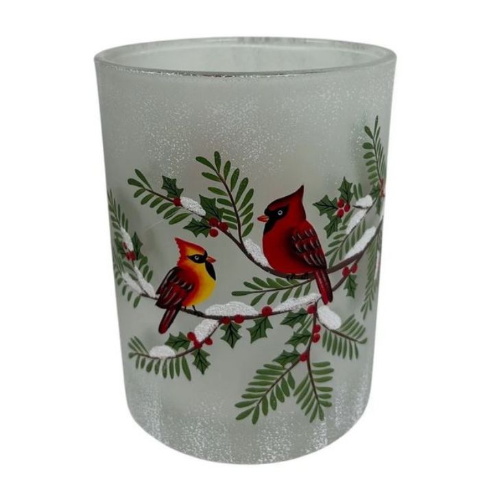 Vase en verre givré avec cardinal