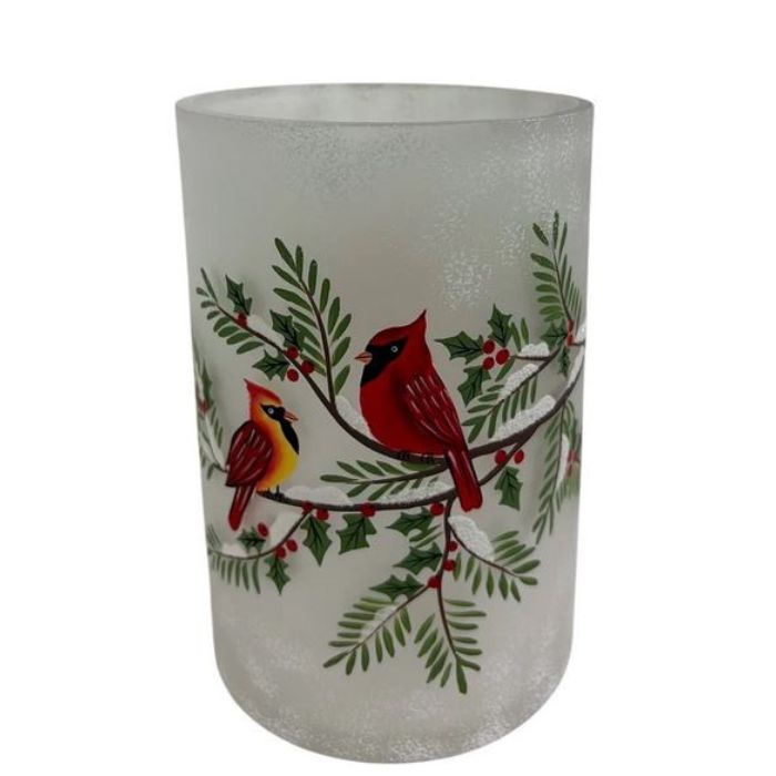 Vase en verre givré avec cardinal