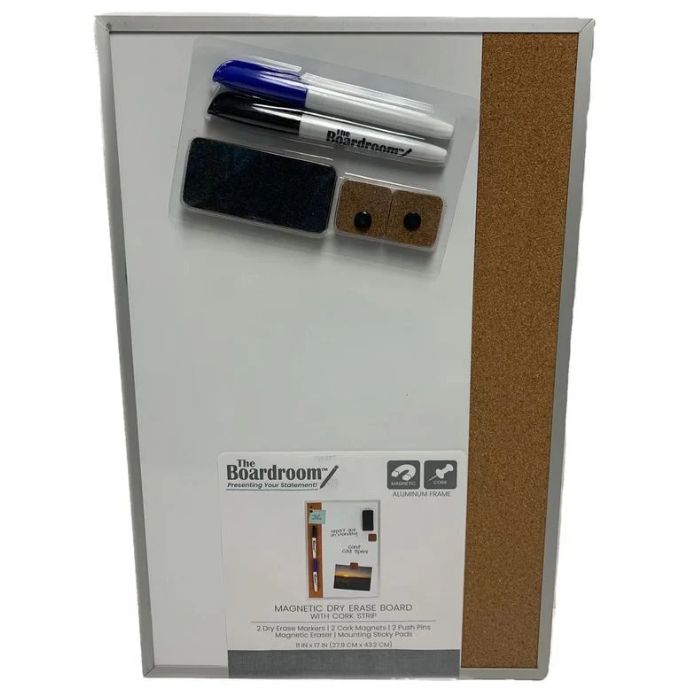 Tableau blanc magnétique et de liège 11 po x 17 po avec accessoires